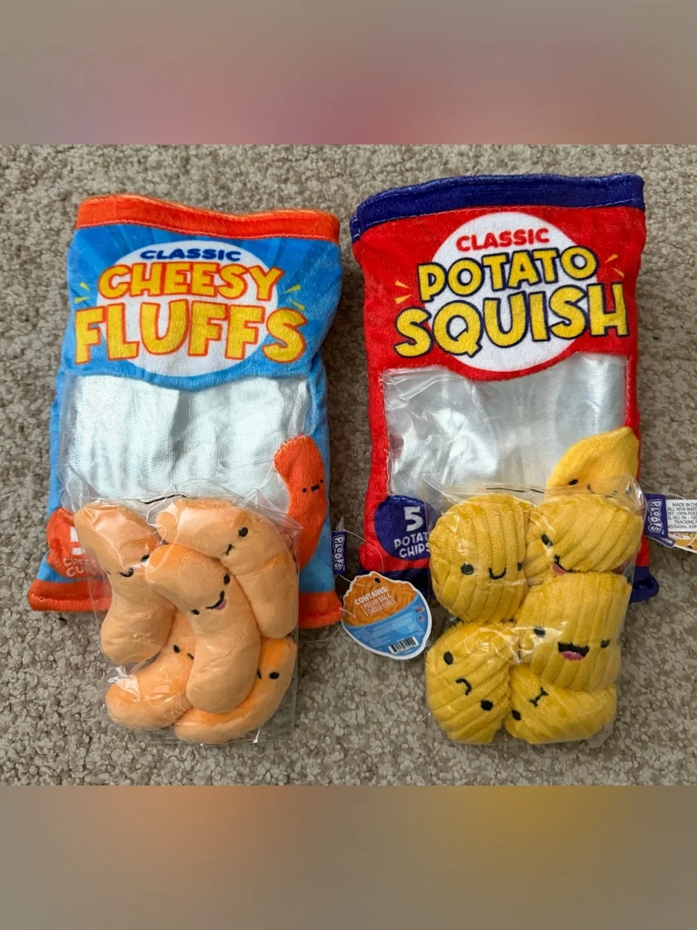 Classic Cheesy Fluffs & Potato Squish Plush Snack Toys - Orange & Yellow